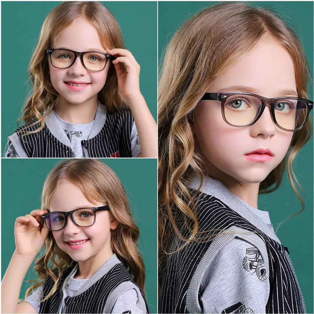 Kids Blue Light Blocking Glasses Girls Boys 2 Pack, Computer Video Gaming Glasses for Kids Girls Boys Age 3-9,Anti Blue Light & Headache (Transparent Black + Transparent Pink)
