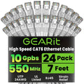 Cat 6 Ethernet Patch Cables 7 Ft White (Cat 6 Ethernet Cables 7 Ft 24-Pack), High Speed 24AWG 10Gbps RJ45 Snagless Gold-Plated, Ethernet Cable for Router, Switch, PC, PS5 Gaming, Server
