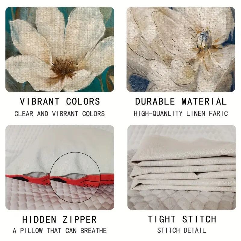 4pcs Floral Linen Throw Pillowcases for Sofa 17.7in
