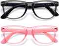 Kids Blue Light Blocking Glasses Girls Boys 2 Pack, Computer Video Gaming Glasses for Kids Girls Boys Age 3-9,Anti Blue Light & Headache (Transparent Black + Transparent Pink)