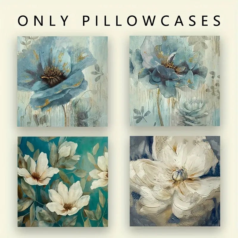 4pcs Floral Linen Throw Pillowcases for Sofa 17.7in